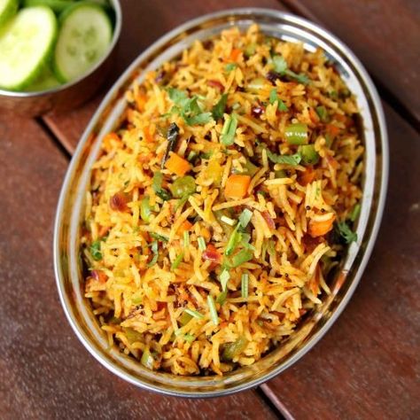 masala rice recipe | vegetable spiced rice | spiced rice with leftover rice - Hebbar's Kitchen Masala Rice Recipe, Spicy Rice Recipe, Masala Rice, Leftover Rice Recipes, Rice Meals, Dry Spices, Lunch Box Recipe, Veg Biryani, Recipe Lunch