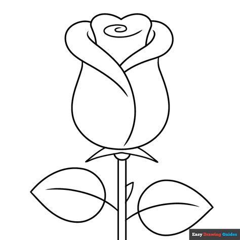 Printable Rose Template, Rose Coloring Pages For Grown Ups, Rose Coloring Pages Free Printable, Rose Template Free Printables, Simple Rose Outline, Rose Flower Outline, Flower Drawings With Color, Simple Rose Drawing, Rose Outline Drawing