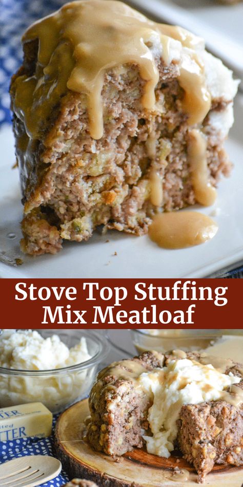 An easy meatloaf with a simple ingredient list, this Stove Top Stuffing Mix Meatloaf is the perfect dinner for busy nights. Served with creamy mashed potatoes and rich gravy, your family will never guess your secret to such a cozy meal. #meatloaf #meatloafrecipe #dinnerrecipe #dinner Stuffing Mix Meatloaf, Stovetop Meatloaf, Gourmet Meatloaf, Stuffing Meatloaf, Stove Top Stuffing Meatloaf, Stove Top Stuffing Mix, Stove Top Stuffing, Good Meatloaf Recipe, Best Meatloaf