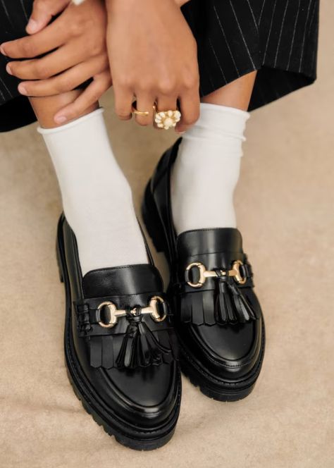 Amy Loafers - Glossy Black - Sézane Sezane Loafers Outfit, Iced Chocolate, 2024 Style, Suit Shoes, Cool Gifts For Women, Tassel Loafers, Sheep Leather, Work Attire, Small Leather Goods