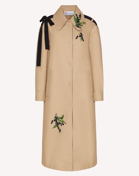 REDValentino May Lily Embroidered Trenchcoat With Bow Detail - Coat for Women | REDValentino E-Store Embroidered Coat, Statement Coat, Coat For Women, Abaya Designs, Fashion Sewing Pattern, Coat Design, Abayas Fashion, Abaya Fashion, Red Valentino