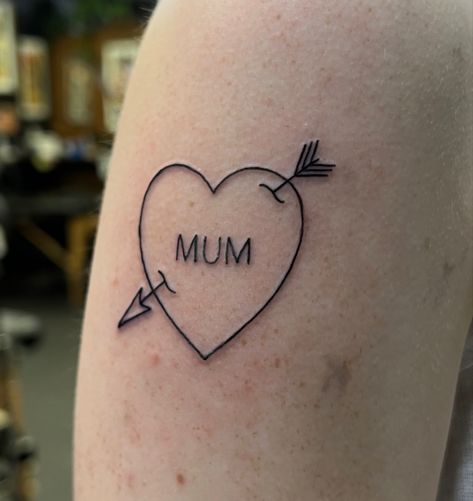 Heart Arrow Tattoo, I Love My Mum, Love Heart Tattoo, Mum Tattoo, Text Tattoo, Arrow Tattoo, Angel Tattoo, Heart With Arrow, Mini Tattoos