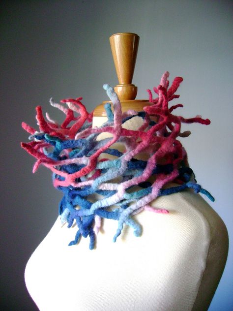 The scarf measures approx. 63 Inches (160 cm) in length and the width is approx. 8.5 Inches (21.5 cm ) Coral Reef Fashion, Coral Reef Costume, Bio Punk, Coral Reef Fish, Gcse Textiles, A Level Textiles, Fish Ideas, Reef Fish, Felted Art