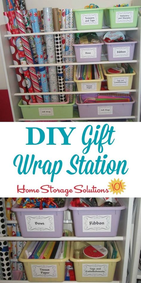 DIY gift wrap station made from an old toy organizer, for storing wrapping paper and other supplies {featured on Home Storage Solutions 101} #WrappingPaperStorage #GiftWrapStorage #HolidayOrganization (scheduled via http://www.tailwindapp.com?utm_source=pinterest&utm_medium=twpin) Gift Wrap Station, Craft Storage Diy, Gift Wrap Organization, Craft Storage Solutions, Craft Paper Storage, Gift Wrapping Station, Wrapping Paper Storage, Gift Wrap Storage, Wrapping Station