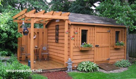 Gallery of best garden sheds - WANT! Small Covered Patio, Porches Ideas, Shed With Porch, Backyard Ideas For Small Yards, Small Yards, Small Terrace, Backyard Sheds, Backyard Shed, Outdoor Sheds