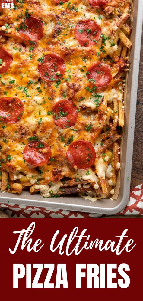 Pizza Fries Recipe, Fries Potatoes, Oven Baked Pizza, Pizza Chips, Oven Baked Fries, Baked Pizza, Fakeaway Recipes, Pizza Fries, Loaded Fries