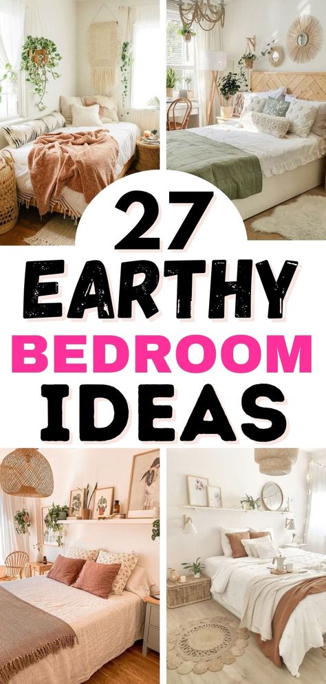 earthy bedroom ideas Earth Tone Bedroom Ideas Aesthetic, Twenty Year Old Bedroom Ideas, Clean Earthy Bedroom, Earthy Natural Bedroom, Soft Bedroom Aesthetic Cozy, Earthy Coastal Bedroom Ideas, Teen Cottagecore Bedroom, Natural Earthy Bedroom, Earthy Pink Bedroom