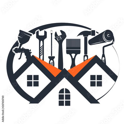 Stock Image: Repair and maintenance of home construction with the tool House Repair Logo, Ideas Para Logos, Air Conditioner Design, Maintenance Logo, Handyman Logo, Home Symbol, House Maintenance, Construction Repair, Property Maintenance