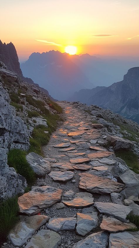 Mountain Sunset Path: A serene sunset view over the mountain range, with an ancient stone path inviting exploration. #sunset #mountains #path #nature #outdoors #aiart #aiphoto #stockcake ⬇️ Download and 📝 Prompt 👉 https://stockcake.com/i/mountain-sunset-path_332312_417211 Sunrise Over Mountains, Hiking Path, Mountain Path, Stone Archway, Mountain Aesthetic, Sunset Mountains, Desert Mountains, Mountain Trail, Ancient Stone