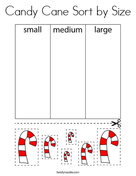 Candy Cane Sort by Size Coloring Page - Twisty Noodle Candy Cane Theme Preschool Activities, Candy Cane Lessons For Kids, Candy Cane Art Preschool, Candy Cane Theme Preschool, Candy Cane Fine Motor Activities, Candy Cane Math Preschool, Preschool Candy Cane Activities, Candy Cane Preschool Activities, Candy Cane Crafts Preschool