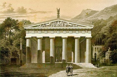 Greek Temple of Zeus at Olympia Temple Of Zeus, Greek Buildings, Pompeii And Herculaneum, Ancient Temple, Greek Temple, Copper Engraving, Architecture Sketchbook, Temple Art, Background Drawing