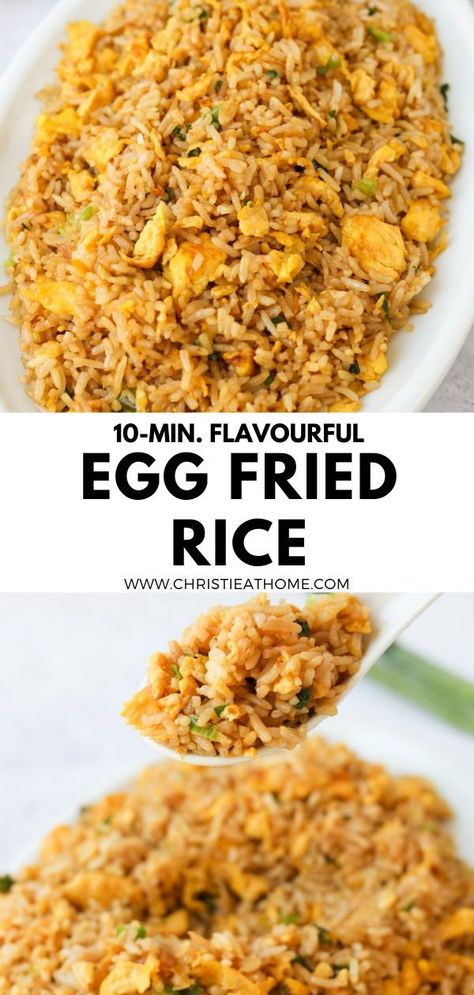 10 minute Easy Egg Fried Rice. Delicious, simple fried rice seasoned with soy sauce and sesame oil with eggs and green onions. This only requires 6 ingredients! #asian fried rice #chinese fried rice recipe #egg fried rice recipe easy #egg fried rice recipe easy videos Rice Recipe Easy, Jasmine Rice Recipes, Fried Rice Recipe Easy, Rice Side Dish Recipes, Fried Rice With Egg, Making Fried Rice, Egg Fried Rice, Chinese Cooking Recipes, Rice Side Dishes