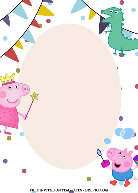 Peppa Pig Party Invitations, Peppa Pig Invitation Template Free, Happy Birthday Peppa, Peppa Pig Background, Pig Birthday Decorations, Peppa Pig Printables, Peppa Pig Invitation, Peppa Pig Happy Birthday, Peppa Pig Party Decorations