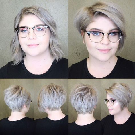 Edgy Pixie Bob For A Full Face Cabelo Plus Size, Flattering Hairstyles For Round Faces, Plus Size Hairstyles, Kort Bob, Hairstyle For Chubby Face, Flattering Hairstyles, Edgy Pixie, Easy Hairstyles For Medium Hair, Long Pixie