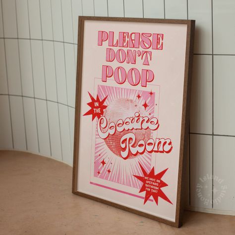 Let this funny bathroom sign be the gentle reminder for your guests to mind their manners. The Please Don't Poop in the Coke Room Classic Matte Paper Poster adds a playful touch to any powder room, making it a quirky and fun addition to your home decor. No more awkward encounters with this humorous reminder! Poster made on our lighter-weight, uncoated classic matte paper. The perfect option to stand the test of time. Features: The 170 gsm/ 65 lb paper weight provides a sturdy base, while the smo No Coke In The Bathroom, Cheeky Bathroom Decor, Please Don’t Do Coke In The Bathroom Decor, Please Don't Do Coke In The Bathroom Sign, Please Don’t Do Coke In The Bathroom Printables Free, Weird Bathroom Decor, Fun Bathroom Themes, Please Don't Do Coke In The Bathroom, Bathroom Theme Ideas Apartments