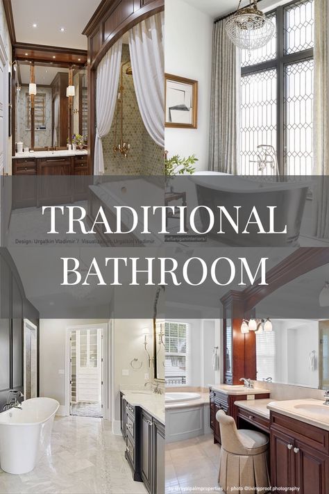 Traditional Bathroom Traditional Style Bathroom Ideas, Bathroom With Tall Ceilings, Traditional Bathroom Decor Ideas, Timeless Primary Bathroom, Master Bathrooms 2024 Trends Traditional, Traditional Master Bath Ideas, Bathroom Remodel Classic, Classic Bathroom Design Luxury, Timeless Master Bath