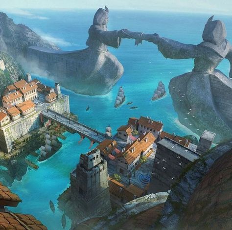 Medieval Fantasy City Art, Fantasy Background, Location Inspiration, Port City, Fantasy City, Fantasy Castle, Fantasy Setting, Fantasy Places, Fantasy Map