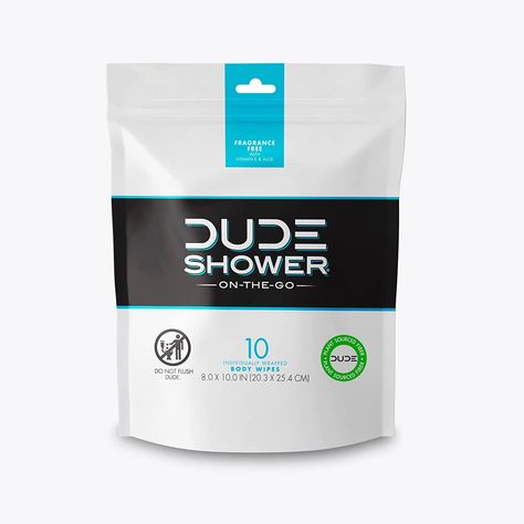 DUDE Wipes On-The-Go Shower Wipes - 1 Pack, 10 Wipes - Unscented & Extra-Large Individually Wrapped Wipes with Vitamin E & Aloe - Full Body Shower Replacement Wipes Shower Replacement, Dude Wipes, Clear Toiletry Bag, Body Wipes, Silicone Travel Bottles, Flushable Wipes, Budget Friendly Travel, Hanging Toiletry Bag, Body Shower