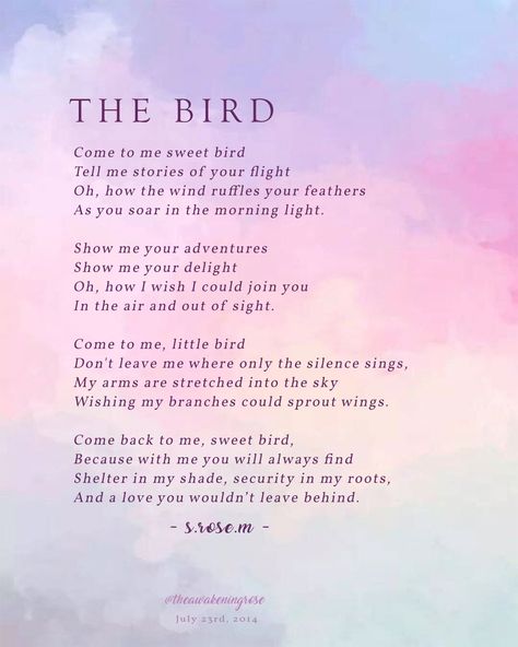 Bird Poems Poetry, Poem About Birds, Poems About Birds, Simple Poetry, Bird Poems, True Love Poems, Very Deep Quotes, Tree Poem, Bird Quotes