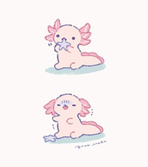 Kawaii Axolotl Drawing, Axolotl Cute, Cute Kawaii Animals, Cute Animal Drawings Kawaii, Cute Doodles Drawings, Cute Easy Drawings, Cute Little Drawings, Creative Drawing, Cute Animal Drawings