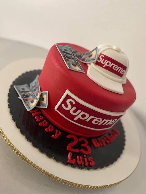 Supreme cake Supreme Birthday Theme, Supreme Birthday Cake, Supreme Cake Ideas, Dad Birthday Cakes, Bears Nails, Birthday Cakes For Men, 3d Cake, Bday Cake, Cakes For Men