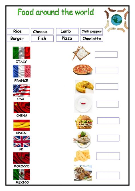 Food around the world online worksheet Food Around The World Worksheet, Food From Different Cultures, Food Games For Adults, Food Around The World For Kids, Food Around The World Activities, World Food Day Activities For Kids, Around The World Worksheets, Ideas For Dinner Healthy, International Food Day