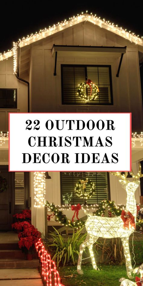 22 Beautiful Christmas Outdoor Decor Ideas Porch Christmas Lights, Outdoor Christmas Decoration Ideas, Christmas Lawn Decorations, Xmas Decorations Outdoor, Holiday Lights Outdoor, Outdoor Christmas Decorations Yard, Christmas Decor Trends, Christmas Lights Outside, Outside Christmas Decorations