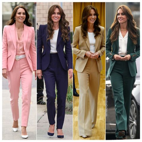 kate middleton different pantsuit styles Kate Middleton Trouser Outfit, Kate Middleton Pantsuit, Kate Middleton Pant Suit, Kate Middleton Pants, Kate Middleton Work Outfit, Princess Kate Middleton Style, Attorney Wardrobe, Kate Middleton Suit, Royal Fashion Princesses