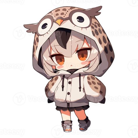 Owl Anime, Chibi People, Chibi Owl, Hoodie Illustration, Owl Hoodie, Owl Bear, Baby Boy Art, Owl Girl, Chibi Boy