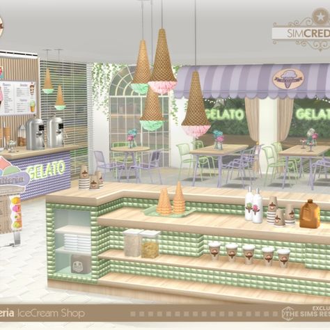 Ah, the summer! When the sun is burning up, the best idea is to have an ice cream! Or several :D
For your sims delightful during these hot days, we brought the Gelatteria set. It is an ice cream parlor, and this is its first part, with the core objects.
Please, pay attention to the requirements since this part of the set is fully functional ^^ by SIMcredibledesigns.com

available exclusively at TheSimsResource Sims 4 Restaurant, Ice Cream Place, Cc Mods, Classic Table Lamp, Sims 4 Clutter, Ice Cream Parlor, Restaurant Tables, Sims 4 Build, Sims 4 Game