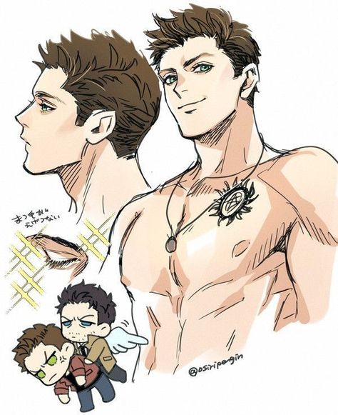 Dean Winchester Fanart, Supernatural Anime, Castiel Fanart, Gabriel Supernatural, Supernatural Lucifer, Supernatural Fanart, Supernatural Drawings, Destiel Fanart, Supernatural Comic