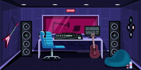 Music Studio Illustration, Music Room Background, Music Studio Background, Studio Music Room Design, Recording Studio Background, Gacha Wallpaper, Studio Music Room, Music Room Design, Sound Room