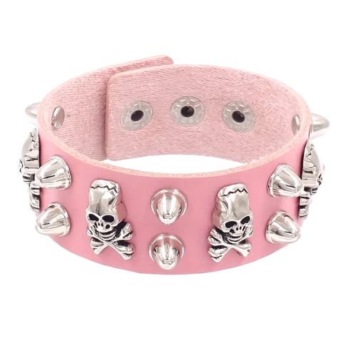 New Color: Pink Material: Pu Leather Adjustable - Fits Most Wrist Sizes Star Bracelets, Punk Skeleton, Star Setting, Spike Bracelet, Faux Leather Bracelets, Punk Skull, Leather Bracelets Women, Womens Cuff Bracelets, Punk Art