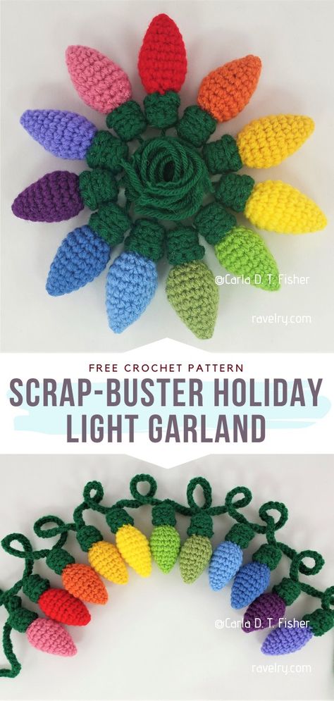 Crochet Garland Crochet Light Bulb Garland, New Years Crochet Patterns Free, Cricket Patterns Free, Crochet Winter Garland Pattern Free, Crochet Tiered Tray Decor, Spooky Season Crochet Patterns, Crochet Kids Christmas Gifts, Crochet Almond Shape, Ornaments Crochet Christmas