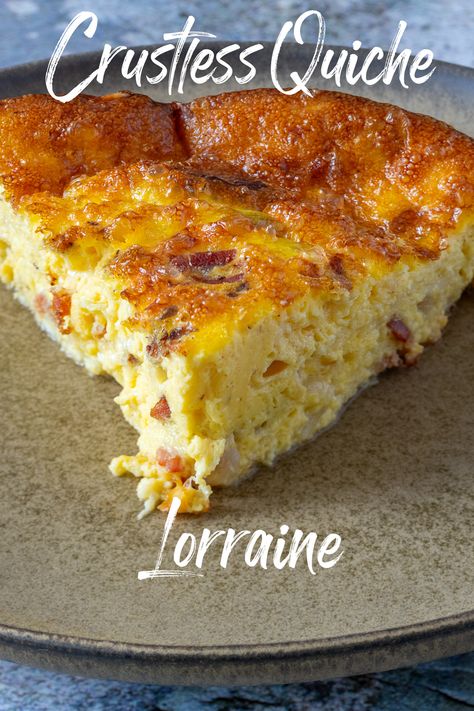 Crustless Quiche Lorraine, a low-carb version of the classic dish, is made with a rich egg custard, bacon, onions and gruyere cheese. You will never miss the crust. Crustless Quiche Lorraine, Quiche Recipes Crustless, Quiche Lorraine Recipe, Breakfast Quiche Recipes, Quiche Recipes Easy, Breakfast Quiche, Egg Custard, Crustless Quiche, Quiche Lorraine