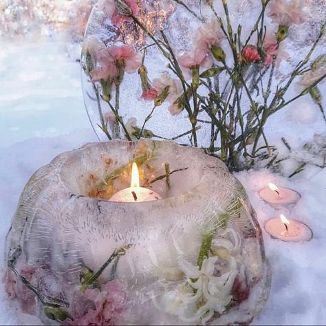 St Brigid's Day Aesthetic | Imbolc | February 1st | Winter | whiteroselights1717 Ice Lanterns, Wicca Holidays, Flowers Carnations, Yule Celebration, Ice Candle, St Brigid, Material Flowers, Frozen Ice, February 1st