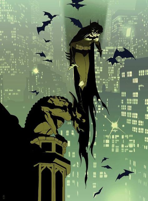 Batman Atop Gotham - Tomer Hanuka Gothic Batman, Batman Prints, Tomer Hanuka, Batman Inspired, Batman Artwork, Arte Dc Comics, Im Batman, Batman The Dark Knight, Batman Art