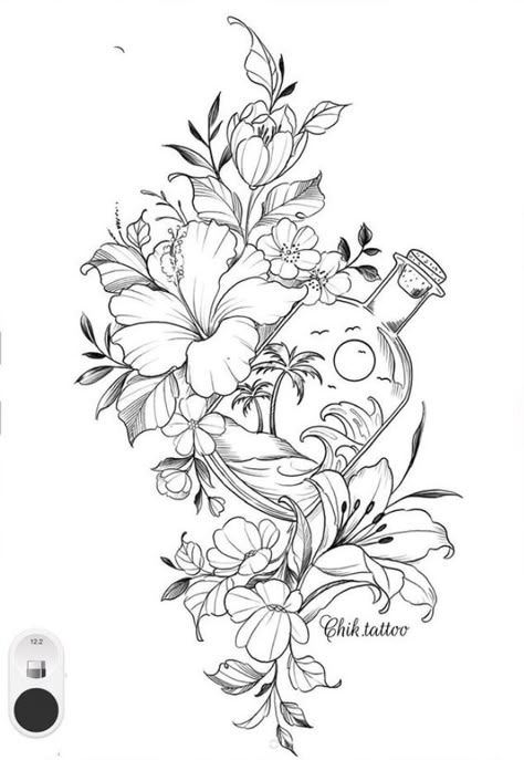 Tropisches Tattoo, Tattoo Bein Frau, Ocean Sleeve Tattoos, Catrina Tattoo, Tattoos For Women Half Sleeve, Ocean Tattoos, Floral Tattoo Sleeve, Beach Tattoo, Forearm Tattoo Women