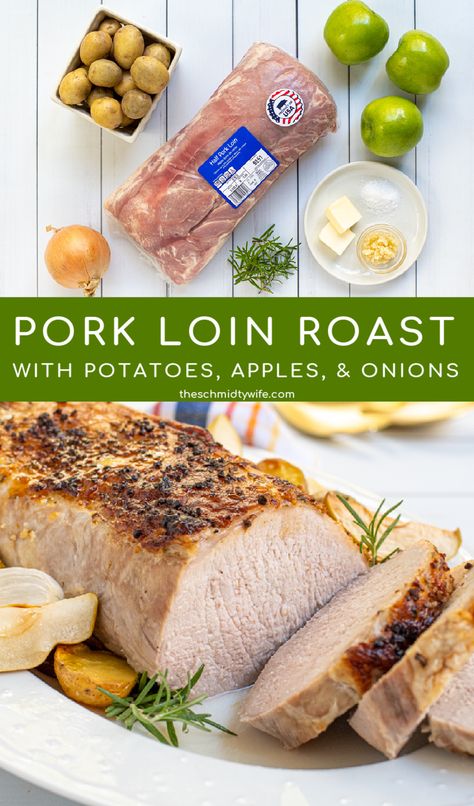 Pork Loin With Apples In Oven, Pork Loin Potatoes Carrots Oven, Pork Loin And Apples In Oven, Pork Loin And Apple Recipes, Roast Pork Loin With Apples, Pork Loin Recipes With Apples, Pork Loin And Veggies In Oven, Pork Roast With Apples And Onions, Pork Loin With Apples And Onions