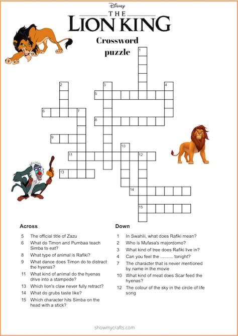 The lion king crossword puzzle should test your knowledge of the beloved movie. #crosswordpuzzle #lionkingwordsearch #lionking #wordpuzzle #disney #disneycrosswordpuzzle Disney Crossword Puzzles Printable, Disney Puzzles Printables, Disney Crossword Puzzles, Lion King Activities, Disney Word Search, Dallas Activities, Word Puzzles For Kids, Autumn Puzzle, Printable Crossword Puzzles