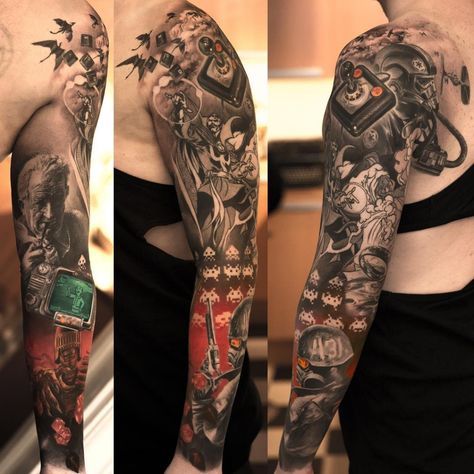 full sleeve gamer tattoo ideas for men Gamer Tattoo Ideas, Inked Guys, Forearm Sleeve Tattoo, Gary Taylor, Tattoo Sites, Forever Tattoo, Gamer Tattoos, Tattoos Mandala, Forearm Sleeve