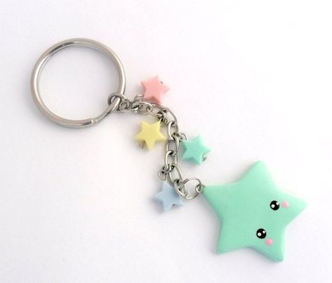 Fimo Kawaii, Polymer Clay Kunst, Crea Fimo, Star Keychain, Clay Keychain, Cute Polymer Clay, Clay Jewelry Diy, Cute Clay, Fimo Clay