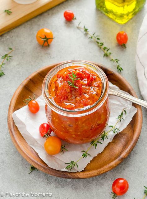 Small Batch Cherry Tomato Jam is an easy savory cherry tomato jam that's the perfect condiment for cheese plates, burgers, sandwiches and more! #jam #veganrecipes #cherrytomatoes Cherry Tomato Jam Recipe, Cherry Tomato Jam, Side Dishes Veggies, Thanksgiving Recipes Side Dishes Veggies, Tomato Jam Recipe, Recipes Side Dishes, Vegetarian Thanksgiving Recipes, Cherry Tomato Recipes, Thanksgiving Food Sides