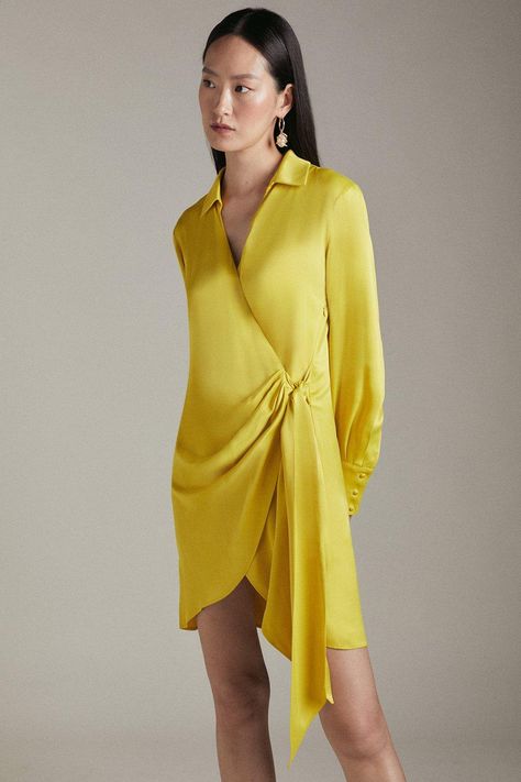 Mini Satin Dress Outfit, Casual Silk Dress, Worst Prom Dresses, Crepe Design, Organza Fashion, Crepe Dresses, Silk Crepe Dress, Casual Silk Dresses, Wrap Shirt Dress