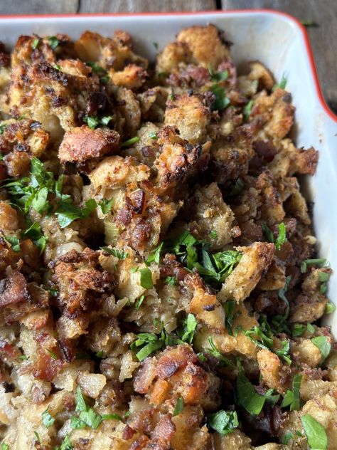 An Easy Sausage & Sage Stuffing Recipe From Roy @nocrumbsleft Sausage Sage Stuffing, Sausage Stuffing Thanksgiving, Classic Stuffing, Sausage Stuffing Recipe, Sage Stuffing, Holiday Dinner Recipes, Pork Sausage Recipes, Thanksgiving Stuffing Recipes, Stuffing Recipes For Thanksgiving