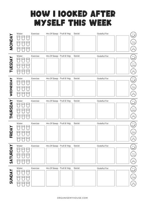 Health Planner Free, Weekly Self Care Checklist, Journal Printables Templates, Weekly Self Care, Looking After Yourself, Printable Self Care, Weekly Checklist, Self Care Checklist, Free Printables Organization