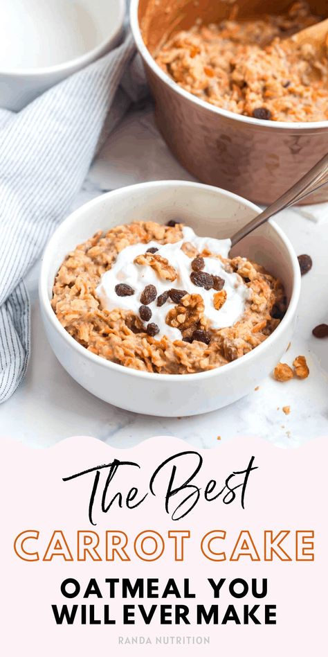 Healthy Carrot Cake Oatmeal, Healthy Carrot Cake, Protein Oatmeal, Picky Toddler, Carrot Cake Oatmeal, Healthy Carrot Cakes, Oatmeal Recipe, Cake Vegan, High Protein Breakfast