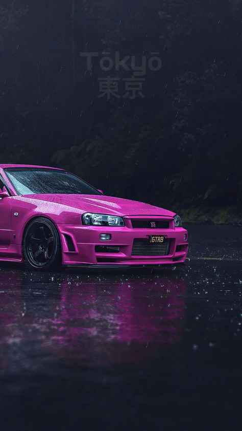 Skyline Gtr R34 Wallpapers Pink, Drifting Cars Aesthetic Wallpaper, Pink Gtr Wallpaper, Nissan Skyline Gtr R34 Midnight Purple Wallpaper, Pink Gtr, Pink Car Wallpaper, R34 Wallpaper, Pink Wallpaper Iphone Aesthetic, Rolls Royce Car