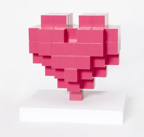 Pixel Art Installation, Pixelated Sculpture, Pixel Sculpture, 2d Composition, Valentine Display, Happy Valentine Gifts, Pixelated Heart, Heart Sculpture, Heart 3d