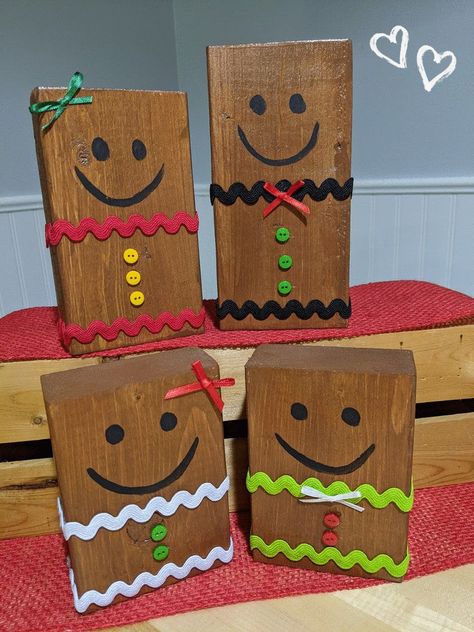 Wood Block Gingerbread Family Wooden Gingerbread Man Shelf | Etsy Wood Blocks Christmas, 2x4 Crafts, Gingerbread Family, Scrap Wood Crafts, Wooden Christmas Crafts, Wood Block Crafts, Board Signs, Gingerbread Crafts, Gingerbread Christmas Decor